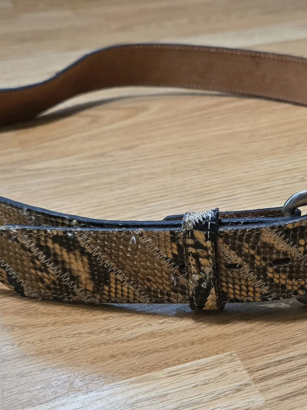 ACME Snake-Print Belt in Brown and Black Genuine Python Vintage - Picture 2 of 12